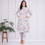 🌺 Floral print spandex kurti‑pant co‑ord set