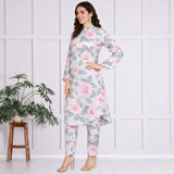 🌺 Floral print spandex kurti‑pant co‑ord set