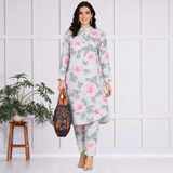 🌺 Floral print spandex kurti‑pant co‑ord set