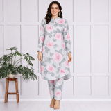 🌺 Floral print spandex kurti‑pant co‑ord set