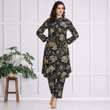 🌺 Floral print spandex kurti‑pant co‑ord set