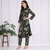 🌺 Floral print spandex kurti‑pant co‑ord set