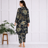 🌺 Floral print spandex kurti‑pant co‑ord set