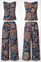 Spandex Floral Print Crop Top & Pant Co-Ord Set for Women