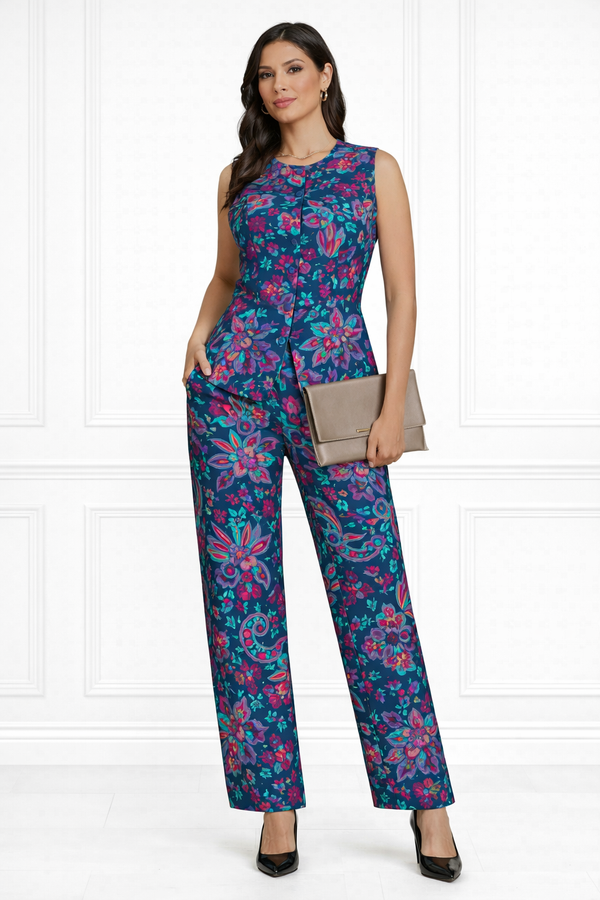Spandex Floral Print Jacket & Pant Co-Ord Set for Women