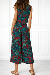 Spandex Floral Print Crop Top & Pant Co-Ord Set for Women