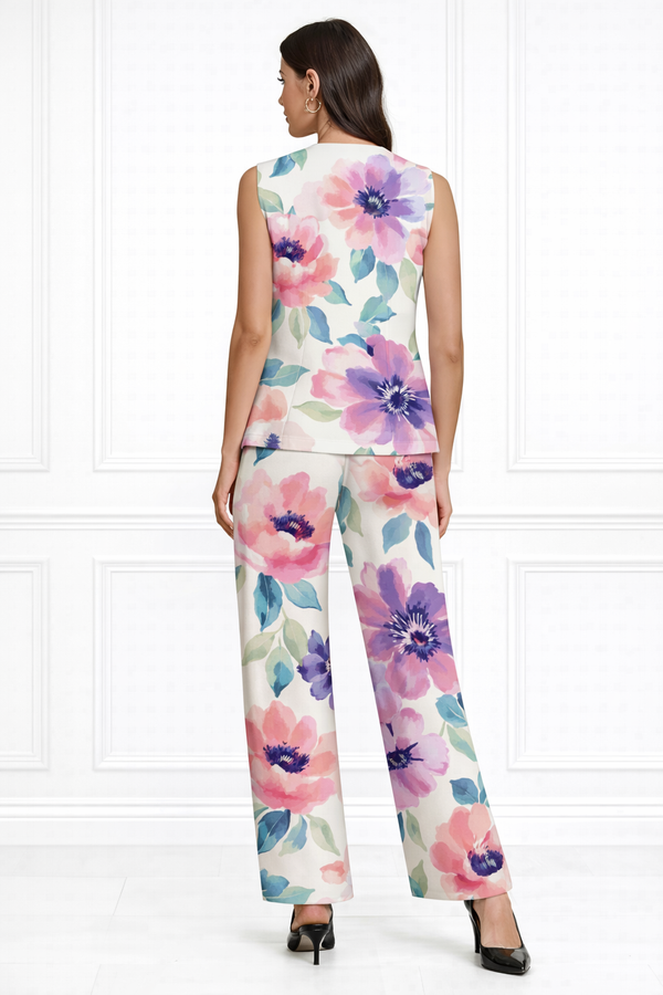 Spandex Floral Print Jacket & Pant Co-Ord Set for Women