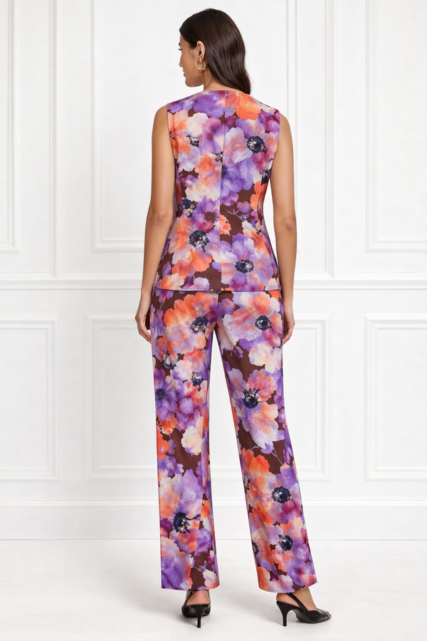 Spandex Floral Print Jacket & Pant Co-Ord Set for Women