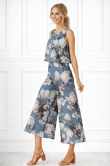 Spandex Floral Print Crop Top & Pant Co-Ord Set for Women