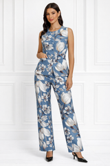 Spandex Floral Print Jacket & Pant Co-Ord Set for Women