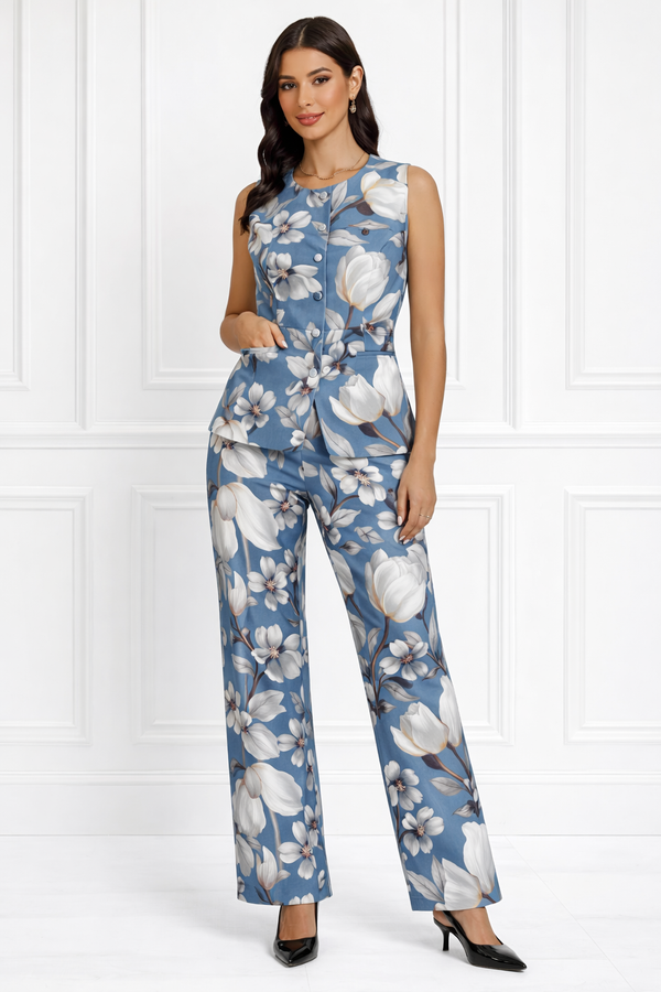 Spandex Floral Print Jacket & Pant Co-Ord Set for Women