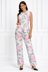 Spandex Floral Print Jacket & Pant Co-Ord Set for Women