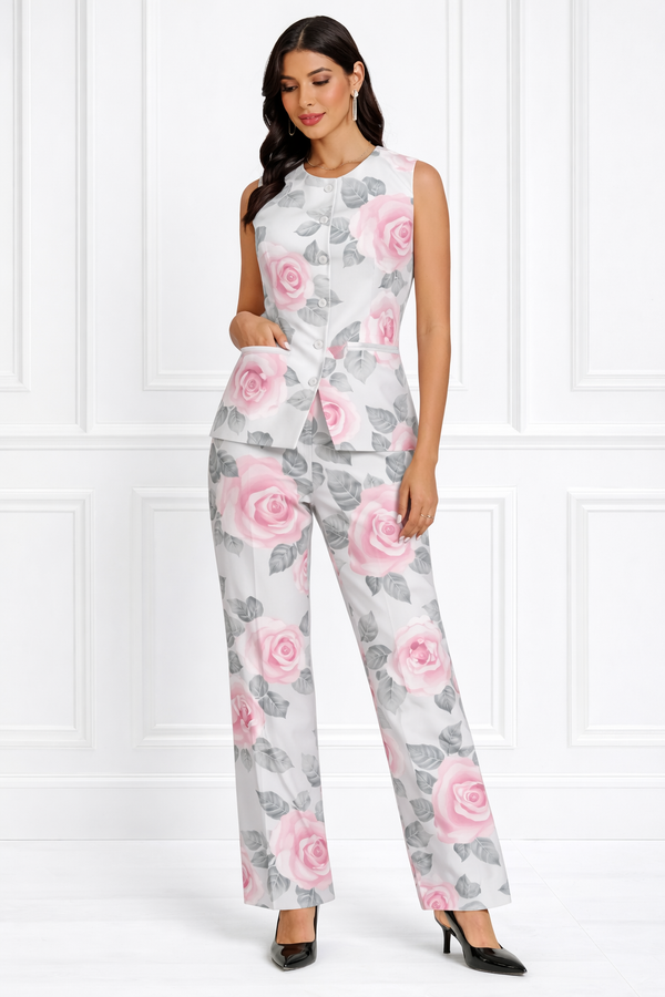 Spandex Floral Print Jacket & Pant Co-Ord Set for Women