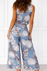 Spandex Floral Print Crop Top & Pant Co-Ord Set for Women