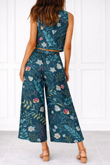 Spandex Floral Print Crop Top & Pant Co-Ord Set for Women