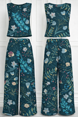 Spandex Floral Print Crop Top & Pant Co-Ord Set for Women