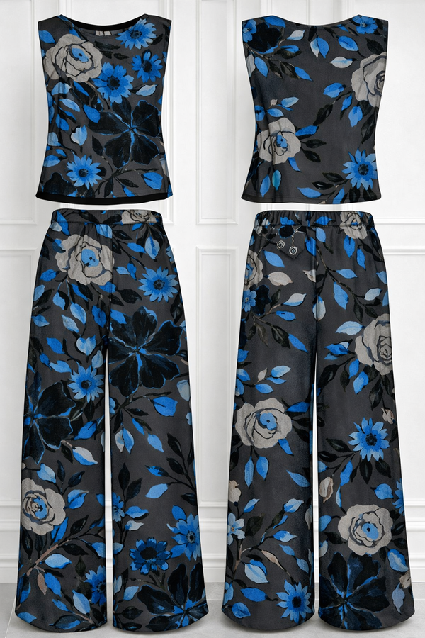 Spandex Floral Print Crop Top & Pant Co-Ord Set for Women