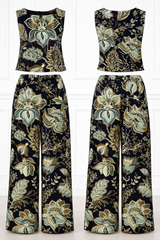 Spandex Floral Print Crop Top & Pant Co-Ord Set for Women