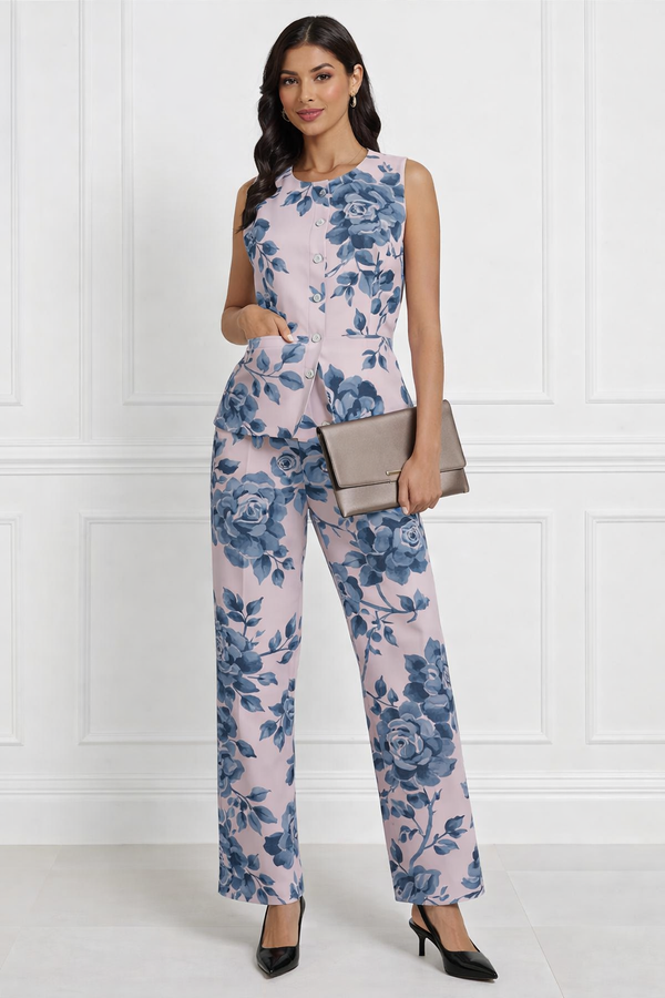 Spandex Floral Print Jacket & Pant Co-Ord Set for Women