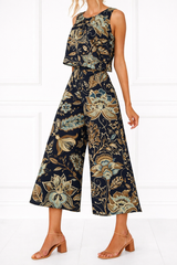 Spandex Floral Print Crop Top & Pant Co-Ord Set for Women