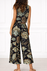 Spandex Floral Print Crop Top & Pant Co-Ord Set for Women