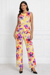 Spandex Floral Print Jacket & Pant Co-Ord Set for Women