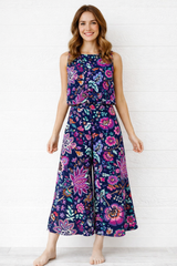 Spandex Floral Print Crop Top & Pant Co-Ord Set for Women