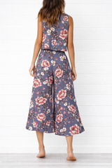 Spandex Floral Print Crop Top & Pant Co-Ord Set for Women