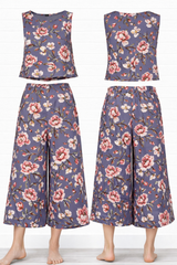 Spandex Floral Print Crop Top & Pant Co-Ord Set for Women