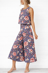 Spandex Floral Print Crop Top & Pant Co-Ord Set for Women