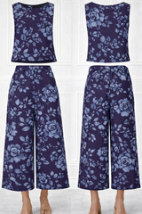 Spandex Floral Print Crop Top & Pant Co-Ord Set for Women