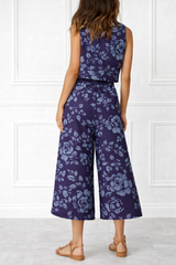 Spandex Floral Print Crop Top & Pant Co-Ord Set for Women
