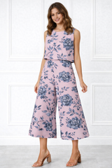 Spandex Floral Print Crop Top & Pant Co-Ord Set for Women
