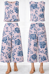 Spandex Floral Print Crop Top & Pant Co-Ord Set for Women