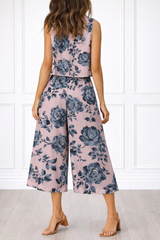 Spandex Floral Print Crop Top & Pant Co-Ord Set for Women