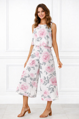 Spandex Floral Print Crop Top & Pant Co-Ord Set for Women