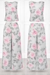 Spandex Floral Print Crop Top & Pant Co-Ord Set for Women