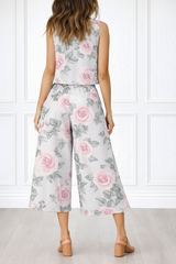 Spandex Floral Print Crop Top & Pant Co-Ord Set for Women