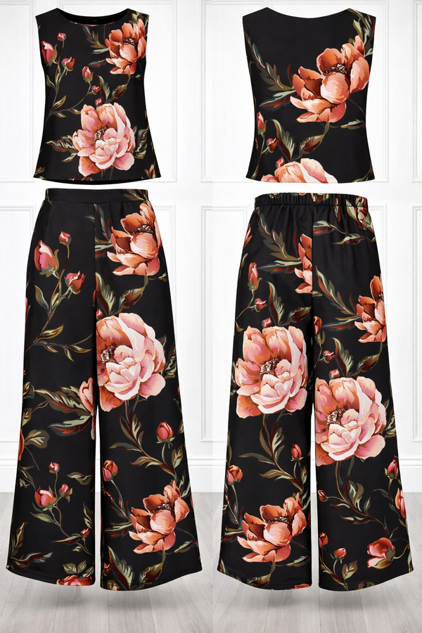 Spandex Floral Print Crop Top & Pant Co-Ord Set for Women