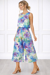 Spandex Floral Print Crop Top & Pant Co-Ord Set for Women