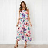 Spandex Floral Print Crop Top & Pant Co-Ord Set for Women