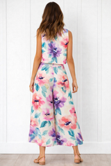 Spandex Floral Print Crop Top & Pant Co-Ord Set for Women