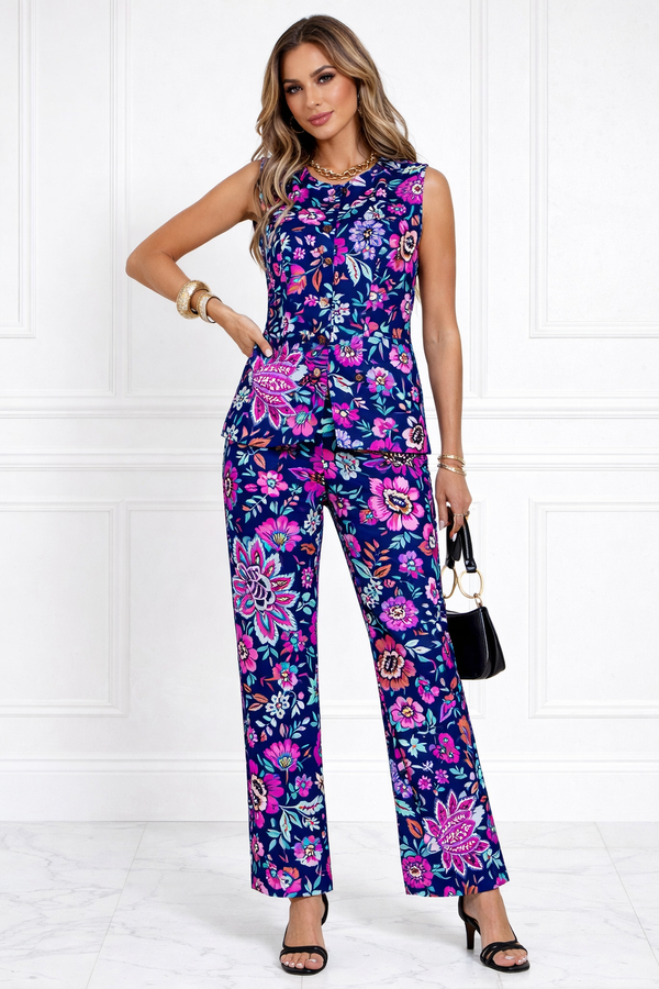 Spandex Floral Print Jacket & Pant Co-Ord Set for Women