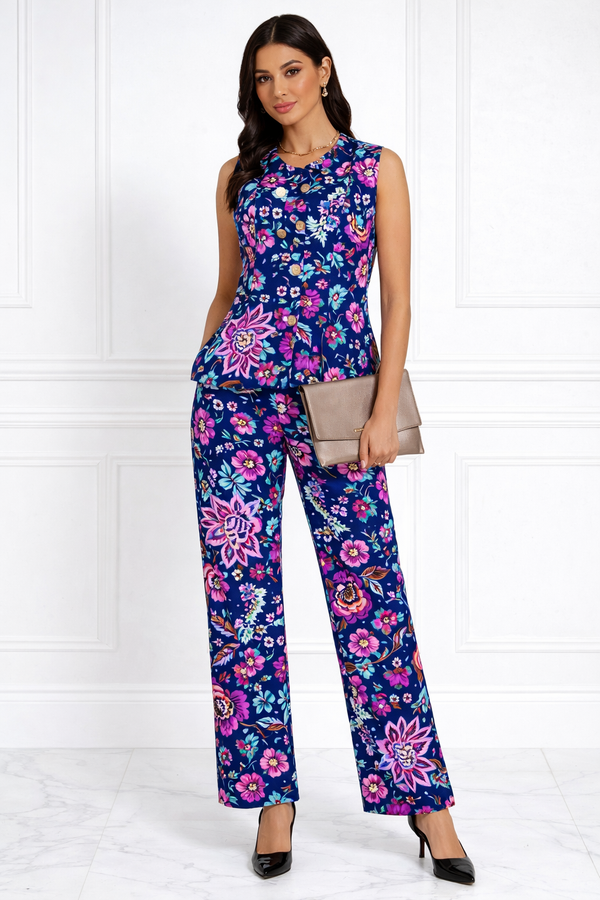 Spandex Floral Print Jacket & Pant Co-Ord Set for Women