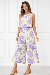 Spandex Floral Print Crop Top & Pant Co-Ord Set for Women