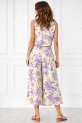 Spandex Floral Print Crop Top & Pant Co-Ord Set for Women