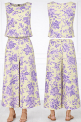 Spandex Floral Print Crop Top & Pant Co-Ord Set for Women