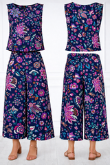 Spandex Floral Print Crop Top & Pant Co-Ord Set for Women