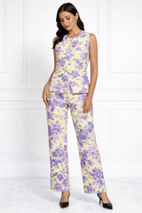 Spandex Floral Print Jacket & Pant Co-Ord Set for Women