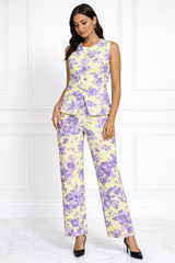 Spandex Floral Print Jacket & Pant Co-Ord Set for Women
